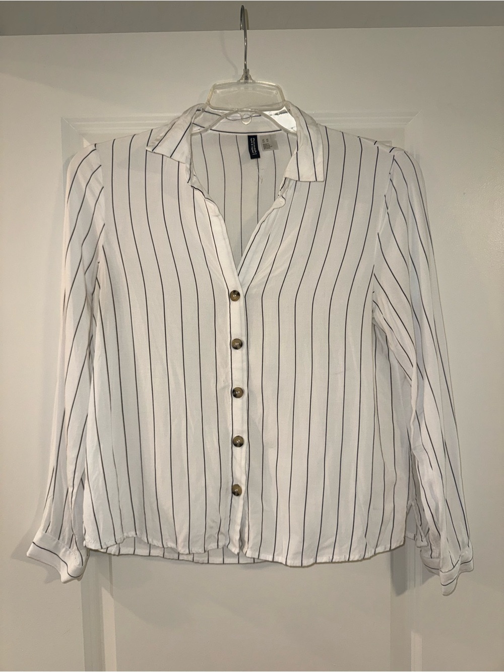H&M White Blouse with Black Pinstripes
